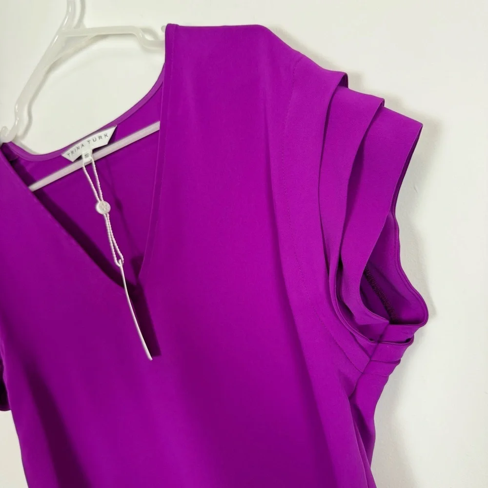 Trina Turk Sadora Dress Womens Small Purple VNeck Short Sleeve NWT - Picture 3 of 10